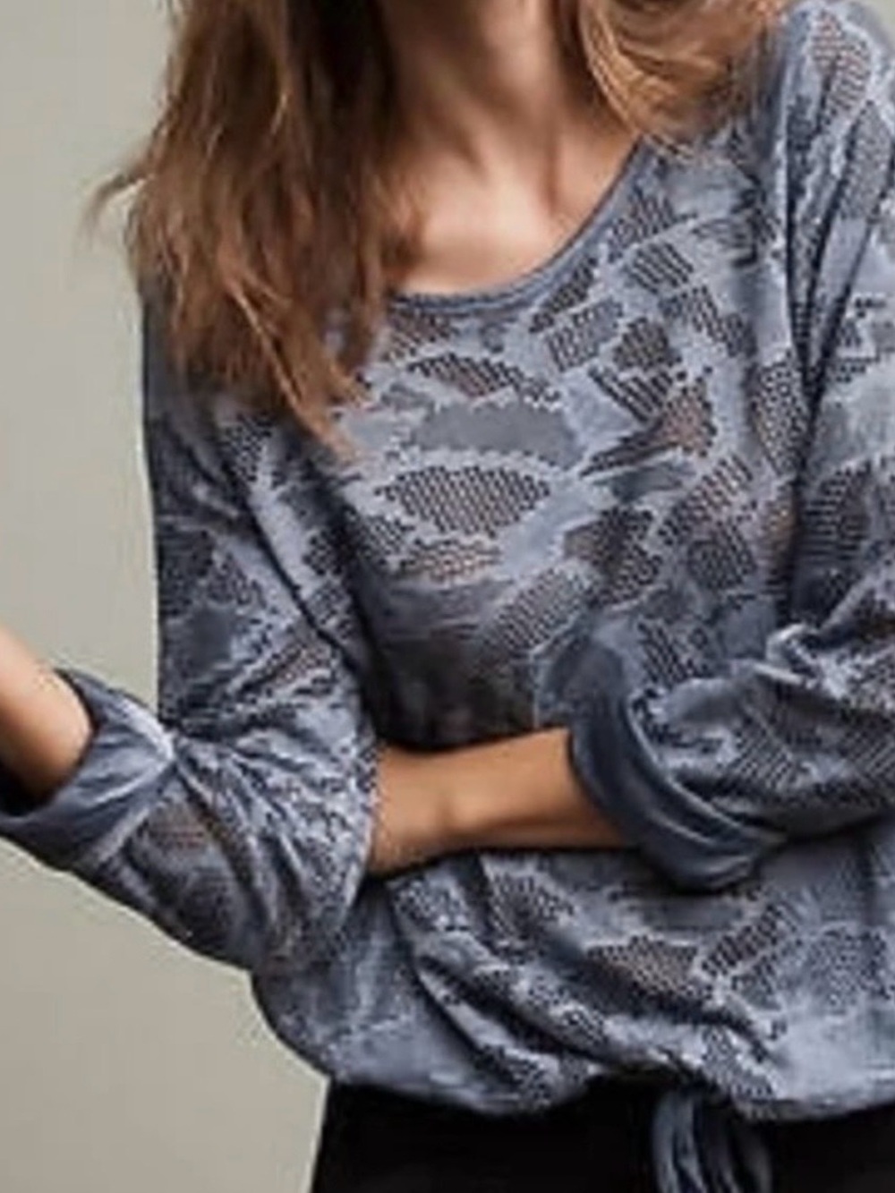 Anthropologie Sheer Lace-Pattern Knit Top - Slate Blue